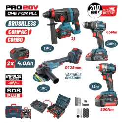 BORMANN Pro BBP5438X44T4CA Σετ Brushless Μπαταρίας,Δραπαν/βιδο,Γωνιακός Τροχός,Πνευματικό & Μπουλ/δο