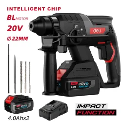 DELI κρουστικό σκαπτικό μπαταρίας DE-DC20-2D4, Brushless, 20V, 2x 4Ah, 2J