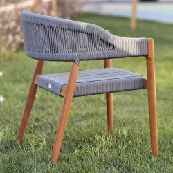 Premium Καρέκλα Teak με Γκρι Σχοινιά