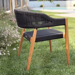 Premium Καρέκλα Teak με Μαύρα Σχοινιά