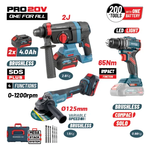 BORMANN Pro BBP5436X44T3CA Σετ Compact Brushless Kρουστικό Δραπ/βιδο & Γωνιακός Τροχός Brushless