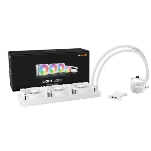 BEQUIET CPU HYDRO COOLER LIGHT LOOP 360MM WHITE BW023, INTEL SOCKET LGA 1851/1700/1200/1150/1151/1155, AMD AM4/AM5, SQUARE ARGB ILLUMINATING COOLING BLOCK, 3x120MM FAN LIGHT WINGS LX PWM HIGH-SPEED, WHITE, 3YW.