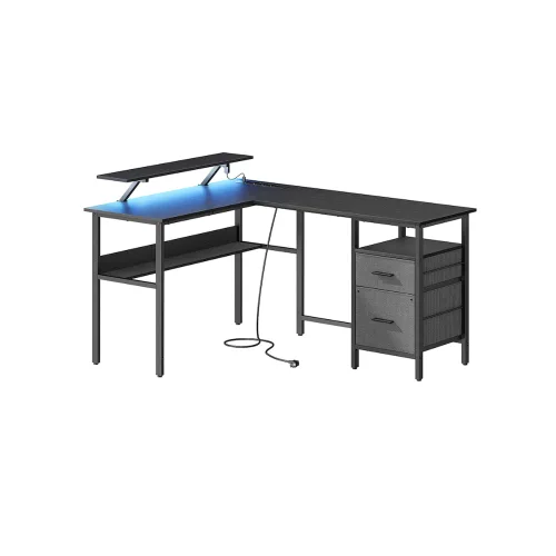 Vasagle Γωνιακό Mεταλλικό γραφείο 150 x 120 x 89 cm  Χρώματος Μαύρο με υφή Ξύλου (LWD095B01) (VASLWD095B01)