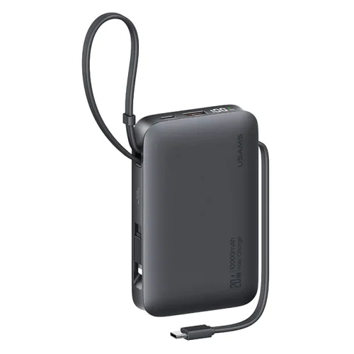 USAMS power bank CD228 με 2x καλώδια, 2x θύρες εξόδου, 10000mAh, 20W, γκρι