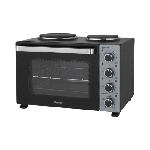 Ηλεκτρικό φουρνάκι με 2 εστίες PREO-40589 PRIMO 35L 3000W Γυάλινη πρόσοψη Μαύρο/Ασημί