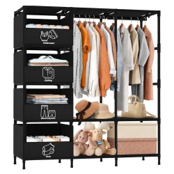 HOME USE υφασμάτινη ντουλάπα/κρεμάστρα δαπέδου HUH-0267, 105x45x170cm, μαύρη