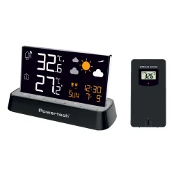 POWERTECH ψηφιακός μετεωρολογικός σταθμός PT-1658 με ασύρματο εξωτερικό αισθητήρα, ξυπνητήρι, μαύρος