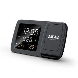 Akai ACRW-3500 – Ασύρματος Φορτιστής Qi έως 15W με Διπλό Ξυπνητήρι, LED Οθόνη & Αισθητήρες Θερμοκρασίας/Υγρασίας