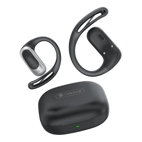 CELEBRAT earphones με θήκη φόρτισης W77, OWS, 12mm, 40/400mAh, μαύρα