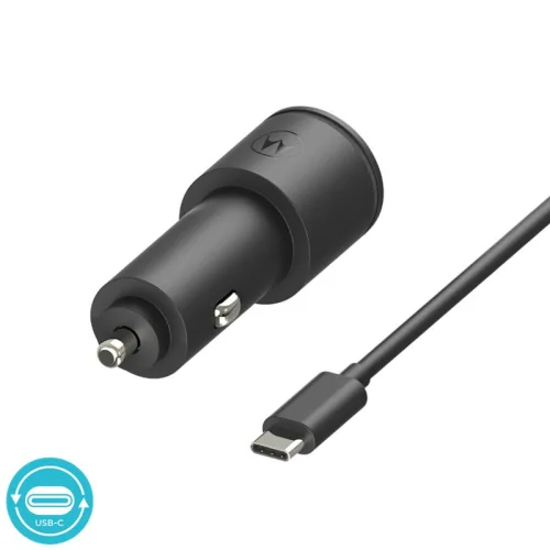 Motorola SJV102 Μαύρος ταχυφορτιστής αυτοκινήτου με 2xUSB Τype-C PD 2.0, Τype-A QC 3.0 και καλώδιο 1μ. Type-C σε Type-C-45W