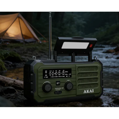 Akai APR-801 Ραδιόφωνο Επιβίωσης με Ηλιακό Πάνελ, Δυναμό, Bluetooth & Power Bank (Πράσινο)