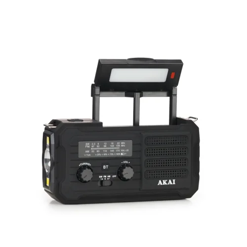 Akai APR-801 Ραδιόφωνο Επιβίωσης με Ηλιακό Πάνελ, Δυναμό, Bluetooth & Power Bank (Μαύρο)