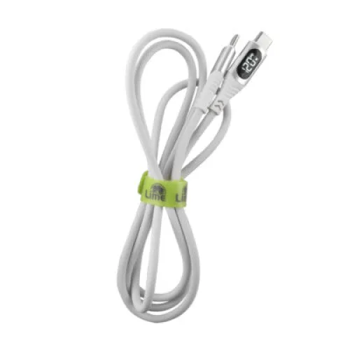 Lime LBLCC01 Ανθεκτικό Πλεκτό Καλώδιο USB-C σε USB-C με Οθόνη LED 120W, 1,2m Λευκό (8386688)