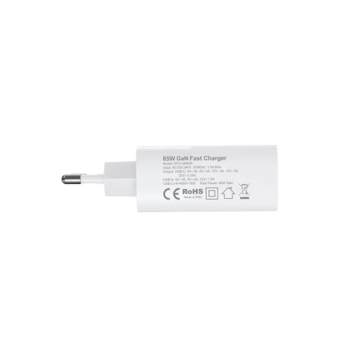 Osio OTU-5965W Ταχυφορτιστής Ρεύματος GaN 65W PD με USB-A & USB-C (Λευκός)