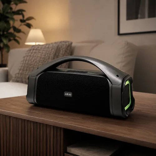 Akai ABTS-09 – Μαύρο Φορητό Ηχείο 15W RMS με RGB LED, Bluetooth 5.1, FM & USB/TF (1500mAh)