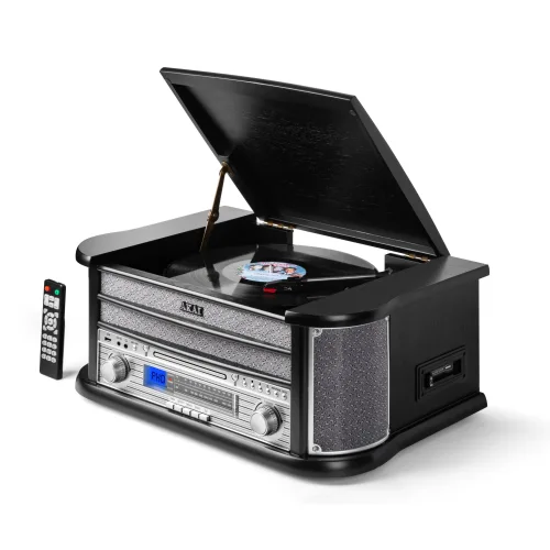 Akai ATT-350CC – Ρετρό Πικάπ 3 Ταχυτήτων με CD, Κασέτα, AM/FM, Bluetooth 5.0 & USB Recording (2×4W)