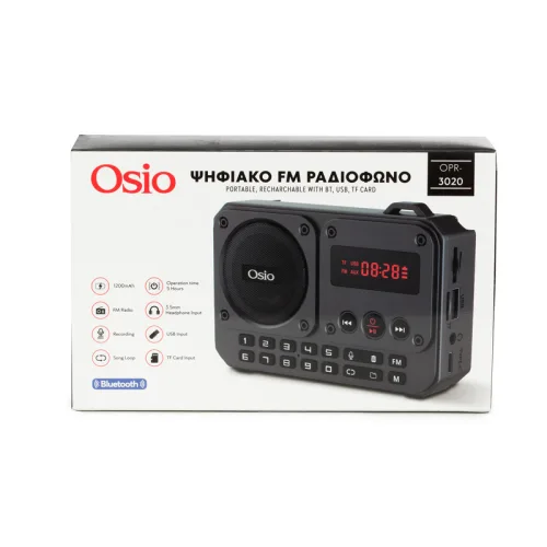Οsio OPR-3020 Γκρι ψηφιακό φορητό ραδιόφωνο με Bluetooth, AUX, USB, FM, κάρτα TF, REC-5W