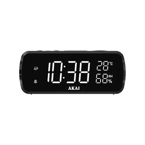 Akai ACR-1080 Ψηφιακό ρολόι-ξυπνητήρι με ραδιόφωνο FM, USB για φόρτιση, ένδειξη θερμοκρασίας-υγρασίας και διπλή αφύπνιση
