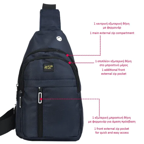 Nsp N122 Τσαντάκι Ώμου Crossbody Αδιάβροχο 5.7L (Μπλε) (8387814)