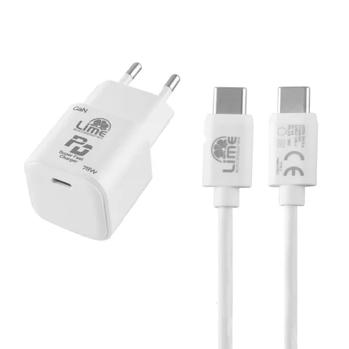 Lime LTC78W Φορτιστής Ταξιδιού GaN PD 3.0 78W + Καλώδιο USB-C to USB-C LCC04 (8368585)