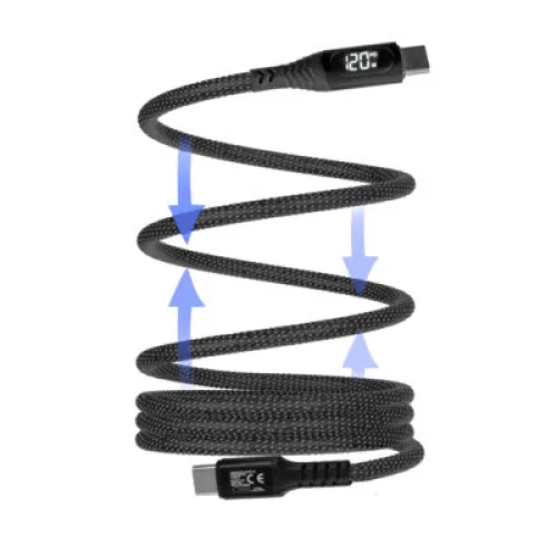 Lime LBMLCC01 Ανθεκτικό Μαγνητικό Πλεκτό Καλώδιο USB-C σε USB-C με Οθόνη LED 120W, 1,2m Γκρι (8366666)