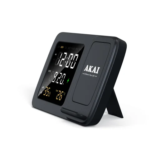 Akai ACRW-3500 – Ασύρματος Φορτιστής Qi έως 15W με Διπλό Ξυπνητήρι, LED Οθόνη & Αισθητήρες Θερμοκρασίας/Υγρασίας
