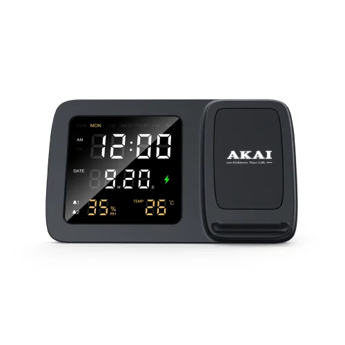 Akai ACRW-3500 – Ασύρματος Φορτιστής Qi έως 15W με Διπλό Ξυπνητήρι, LED Οθόνη & Αισθητήρες Θερμοκρασίας/Υγρασίας