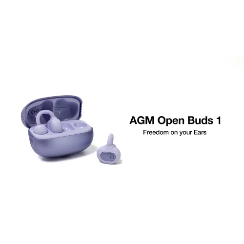 AGM Open Buds 1 – Open-Ear Ακουστικά Bluetooth 5.4 με ANC & LED Display, IPX4, Μωβ