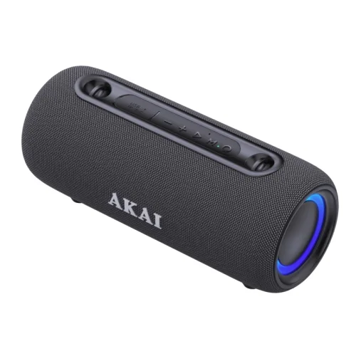 Akai ABTSW-40 Μαύρο φορητό αδιάβροχο ηχείο IPX5 με ύφασμα, Bluetooth, USB, AWS, handsfree, RGB lights και ιμάντα ώμου-15W RMS