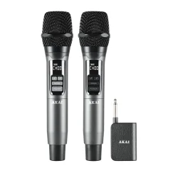 Akai AMD-350BT Σετ 2 Ασύρματα Μικρόφωνα Χειρός με Δέκτη, 2.4GHz (Ασημί/Μαύρο)