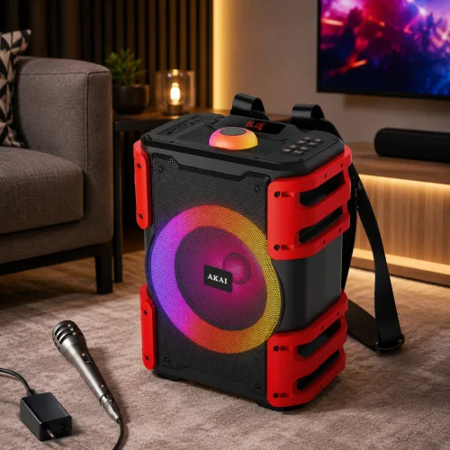 Akai ABTS-V25 – Φορητό Ηχείο 25W RMS με RGB LED, FM, USB/TF & Είσοδο Μικροφώνου (Karaoke)