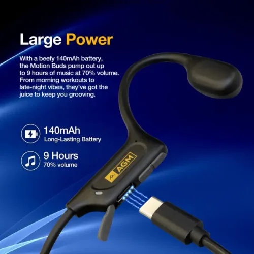 AGM Motion Buds 1 – Ασύρματα Ακουστικά Open Ear Bluetooth 5.2, IP68, USB Type-C, Μαύρο