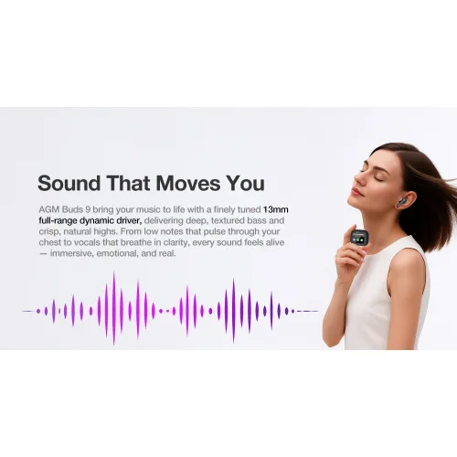 AGM Buds 9 – Ακουστικά Bluetooth 5.4 με ANC έως -25dB & Smart Θήκη με Οθόνη Αφής, IPX4, Μπεζ