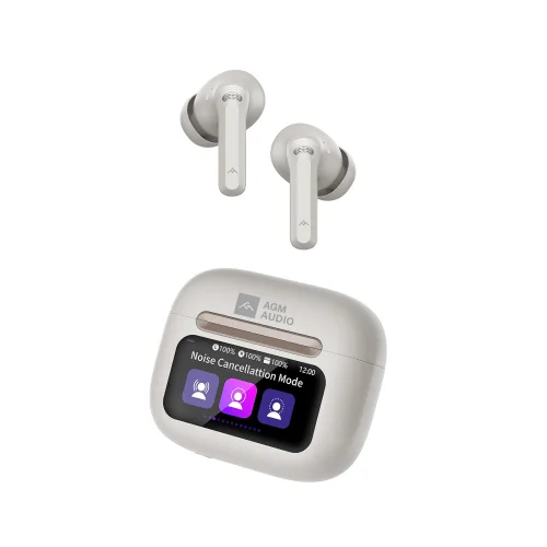 AGM Buds 9 – Ακουστικά Bluetooth 5.4 με ANC έως -25dB & Smart Θήκη με Οθόνη Αφής, IPX4, Μπεζ