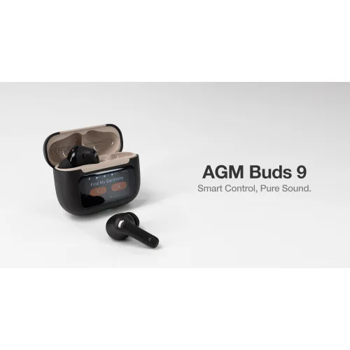 AGM Buds 9 – Ακουστικά Bluetooth 5.4 με ANC έως -25dB & Smart Θήκη με Οθόνη Αφής, IPX4, Μαύρο