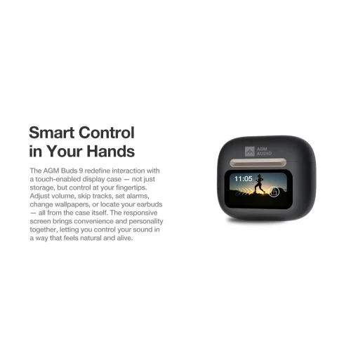 AGM Buds 9 – Ακουστικά Bluetooth 5.4 με ANC έως -25dB & Smart Θήκη με Οθόνη Αφής, IPX4, Μαύρο