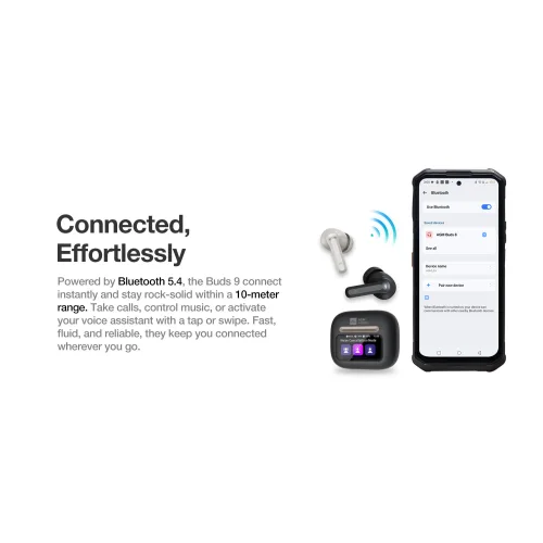 AGM Buds 9 – Ακουστικά Bluetooth 5.4 με ANC έως -25dB & Smart Θήκη με Οθόνη Αφής, IPX4, Μαύρο