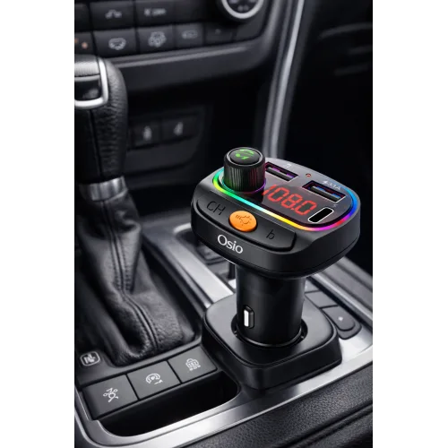 Osio OFT-4265BT Bluetooth FM Transmitter Αυτοκινήτου με 1×USB-A + 1×USB-C, Hands-Free & Φωτισμό 7 Χρωμάτων (Μαύρο)