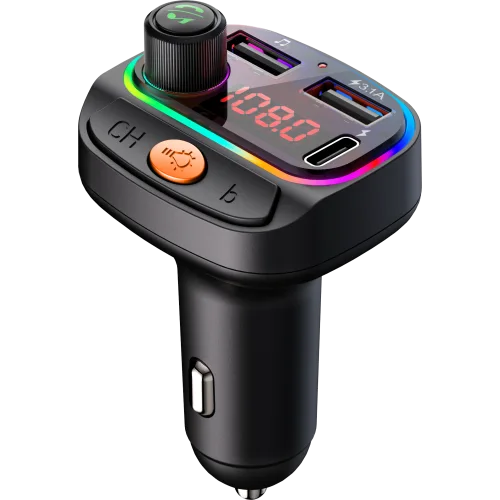 Osio OFT-4265BT Bluetooth FM Transmitter Αυτοκινήτου με 1×USB-A + 1×USB-C, Hands-Free & Φωτισμό 7 Χρωμάτων (Μαύρο)