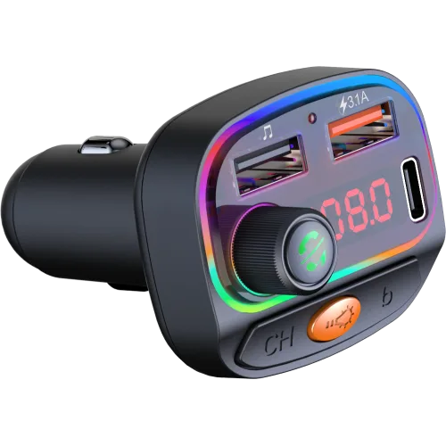 Osio OFT-4265BT Bluetooth FM Transmitter Αυτοκινήτου με 1×USB-A + 1×USB-C, Hands-Free & Φωτισμό 7 Χρωμάτων (Μαύρο)