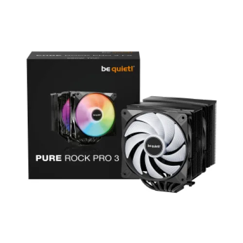 BEQUIET CPU AIR COOLER PURE ROCK PRO 3 LX BLACK BK043, 250W TDP, INTEL SOCKET LGA 1851/1700/1200/1150/1151/1155, AMD AM4/AM5, DUAL PWM 120MM ARGB FAN, 3YW.