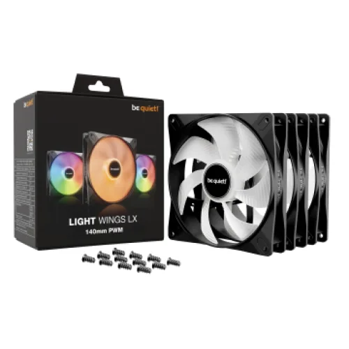 BEQUIET FAN LIGHT WINGS LX 140MM PWM TRIPLE PACK BL127, ARGB, 1200RPM, 56CFM/95M3/H, 22,9dB, Lifespan 60000h, BLACK, 3YW.