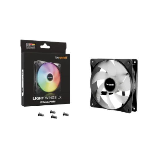 BEQUIET FAN LIGHT WINGS LX 120MM PWM BL120, ARGB, 1600RPM, 51.5CFM/87.5M3/H, 25.5dB, Lifespan 60000h, BLACK, 3YW.