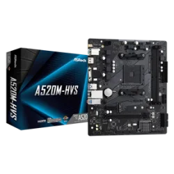 ASROCK MB A520M-HVS, SOCKET AMD AM4, CS AMD A520, 2 DIMM SOCKETS DDR4, DSUB/HDMI, PCI-E GEN 3.0, GIGABIT LAN, MICRO-ATX, 2YW.