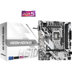 ASROCK MB H610M-HDV/M.2+ D5, SOCKET INTEL LGA1700 14th/13th/12th GEN INTEL CPU, CS INTEL H610, 2 DIMM SOCKETS DDR5, HDMI/DP/D-SUB, PCI-E GEN 4.0, GIGABIT LAN, MICRO-ATX, 3YW.
