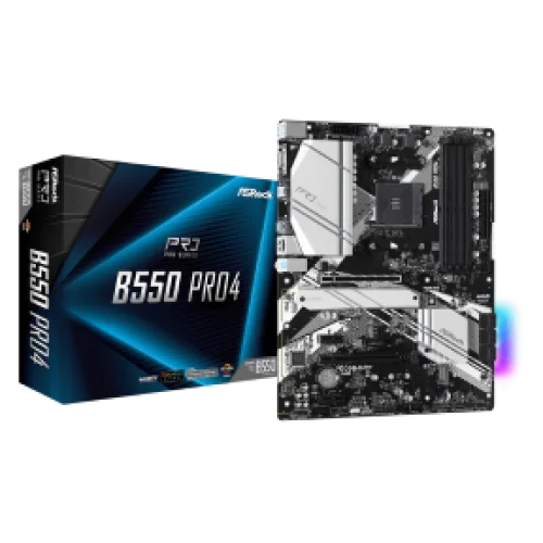ASROCK MB B550 PRO4, SOCKET AMD AM4, CS AMD B550, 4 DIMM SOCKETS DDR4, D-SUB/HDMI, PCI-E GEN 4.0, GIGABIT LAN, ATX, 2YW.
