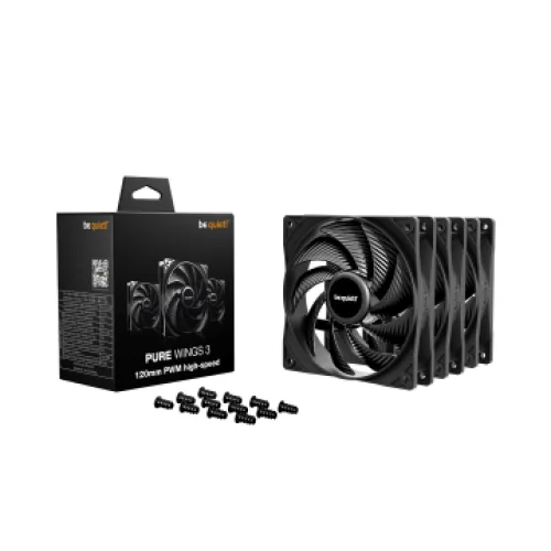 BEQUIET FAN PURE WINGS 3 120MM PWM HIGH SPEED TRIPLE-PACK BL140, 2100RPM, 59,6CFM/101,2M3/H, 30,9db, Lifespan 80000h, BLACK, 3YW.