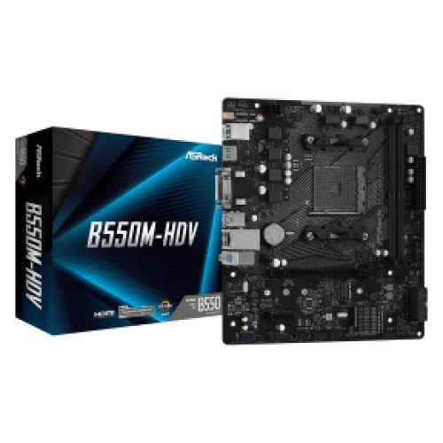 ASROCK MB B550M-HDV, SOCKET AMD AM4, CS AMD B550, 2 DIMM SOCKETS DDR4, D-SUB/DVI-D/HDMI, PCI-E GEN 4.0, GIGABIT LAN, MICRO-ATX, 2YW.