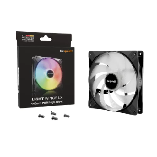 BEQUIET FAN LIGHT WINGS LX 140MM PWM HIGH SPEED BL129, ARGB, 1800RPM, 75.3CFM/127.9M3/H, 30.5dB, Lifespan 60000h, BLACK, 3YW.