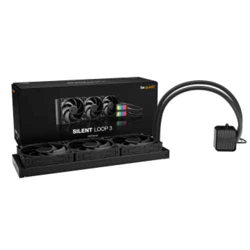 BEQUIET CPU HYDRO COOLER SILENT LOOP 3 420MM BW026, INTEL SOCKET LGA 1851/1700/1200/1150/1151/1155, AMD AM4/AM5, SQUARE ARGB ILLUMINATING COOLING BLOCK, 3x140MM FAN SILENT WINGS 4 PWM, BLACK, 3YW.